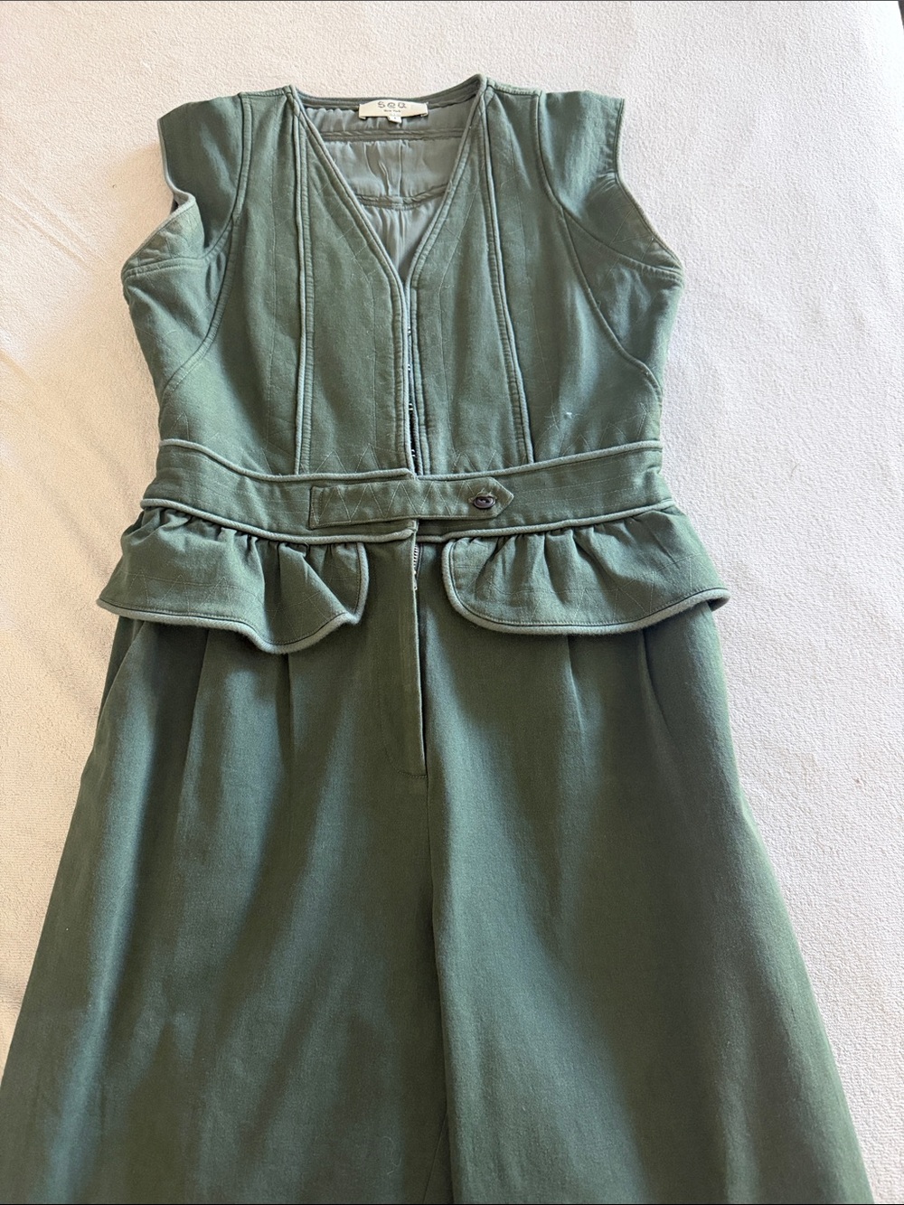 SEA NY Olive Green Sleeveless Peplum Jumpsuit
